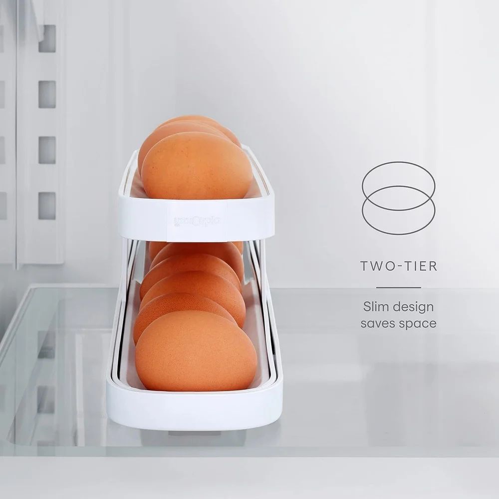 Dynamic Automatic Egg Dispenser 2 Tier Rolling Egg Dispenser for 12-14 Eggs Fridge Egg Storage