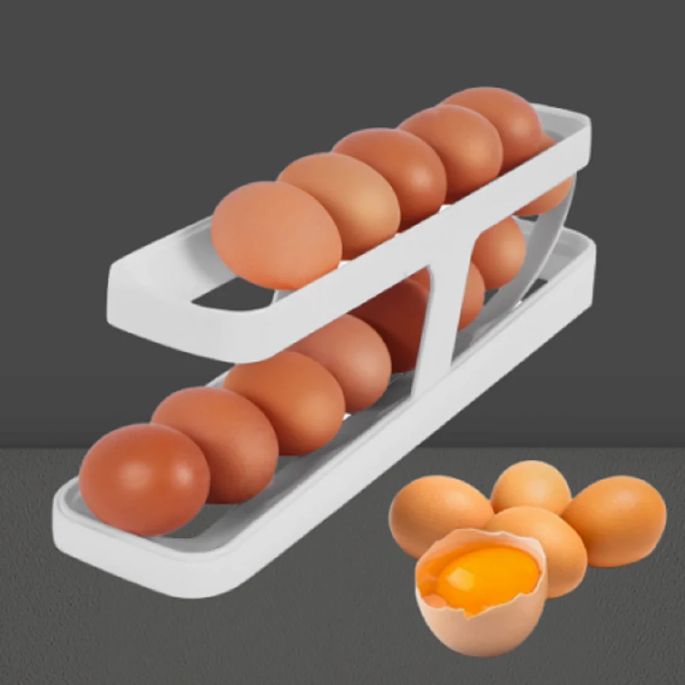 Dynamic Automatic Egg Dispenser 2 Tier Rolling Egg Dispenser for 12-14 Eggs Fridge Egg Storage